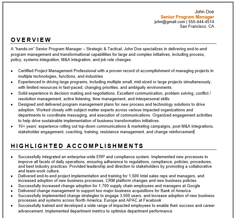 project management resume india